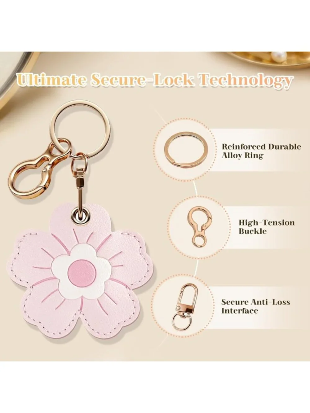 Floral Leather Keychain Holder for AirTag - Protective Case Set of 4